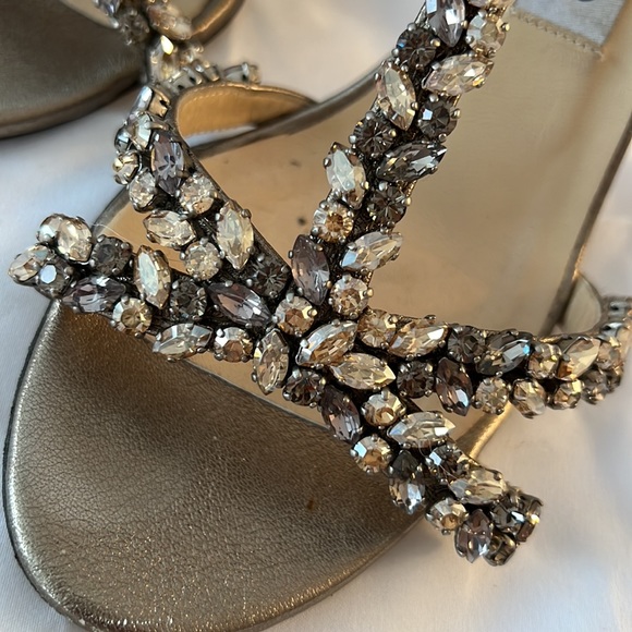 Jimmy Choo High Metal Heels with Crystals Cocktail Sandals Evening Shoes 37.5 - Picture 10 of 11